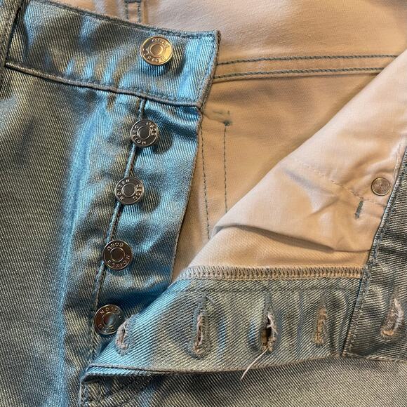 ASOS METALLIC Y2K RETRO VIBES BLUE BUTTON FLY JEANS STRAIGHT SIZE 30 32 - Picture 13 of 14